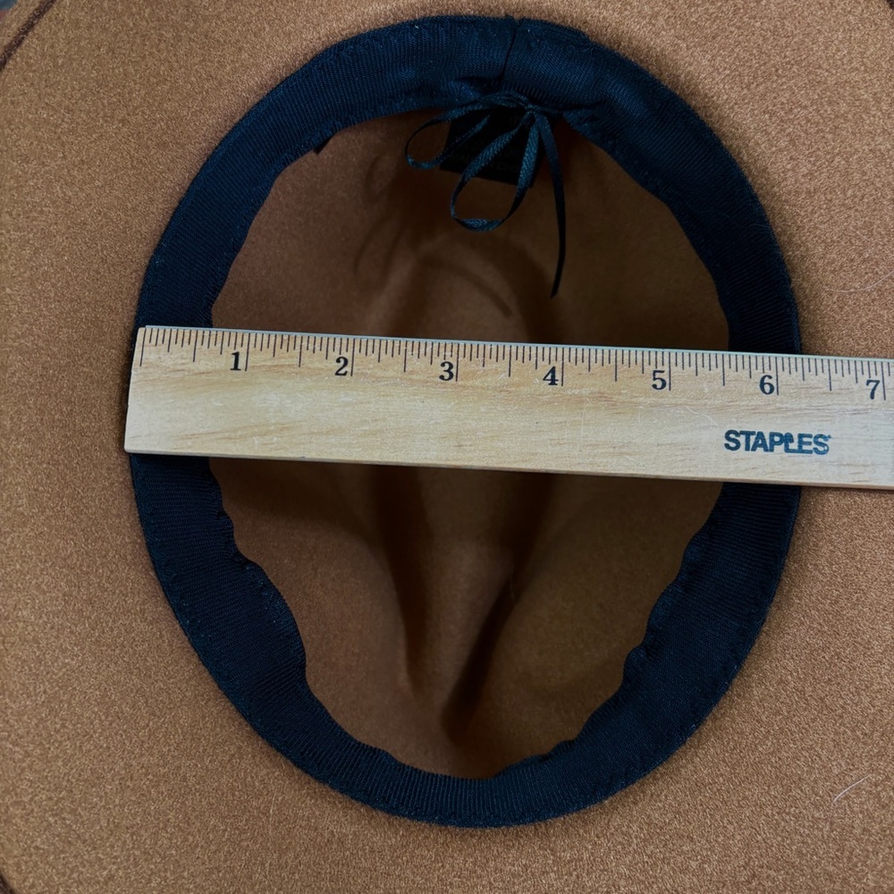 Fedora, Classic Unisex Camel Brown Adjustable Hat with Buckle Black Trim - Picture 7 of 11